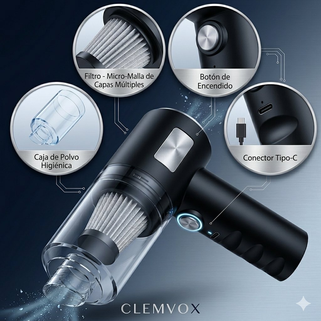 CLEMVOX Ultra-10 — La mini aspiradora que limpia cada rincón de tu coche y hogar en segundos